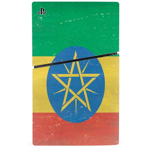 Ethiopia Flag Distressed PS5 Slim Digital Edition Console Skin